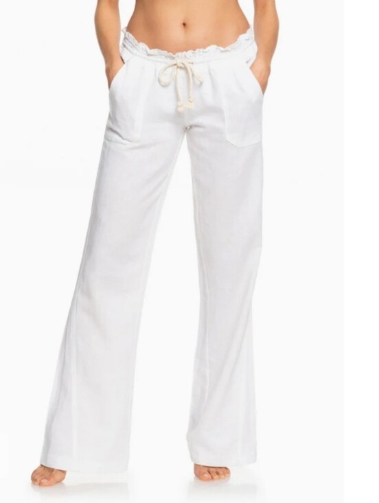 Roxy Pants - ROXY White Drawstring Linen Pants